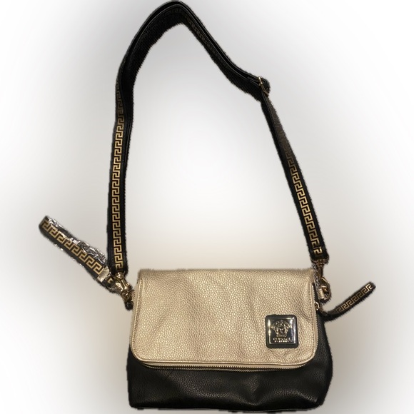 Versace Two-Tone Gold and Black Crossbody with Medusa logo & Key Strap(s) - Picture 4 of 16